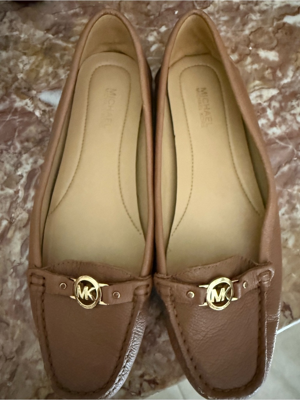 Michael Kors Tan Leather MK Logo Driving Loafers